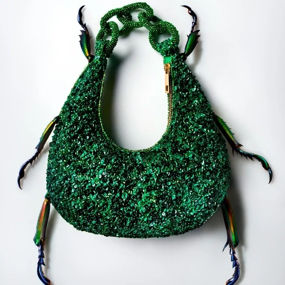 【ZARA】LIMITED EDITION STRIPED BEADED BUCKET BAG / Green LIMITED EDITION STRIPED BEADED BUCKET BAG - Orange | ZARA